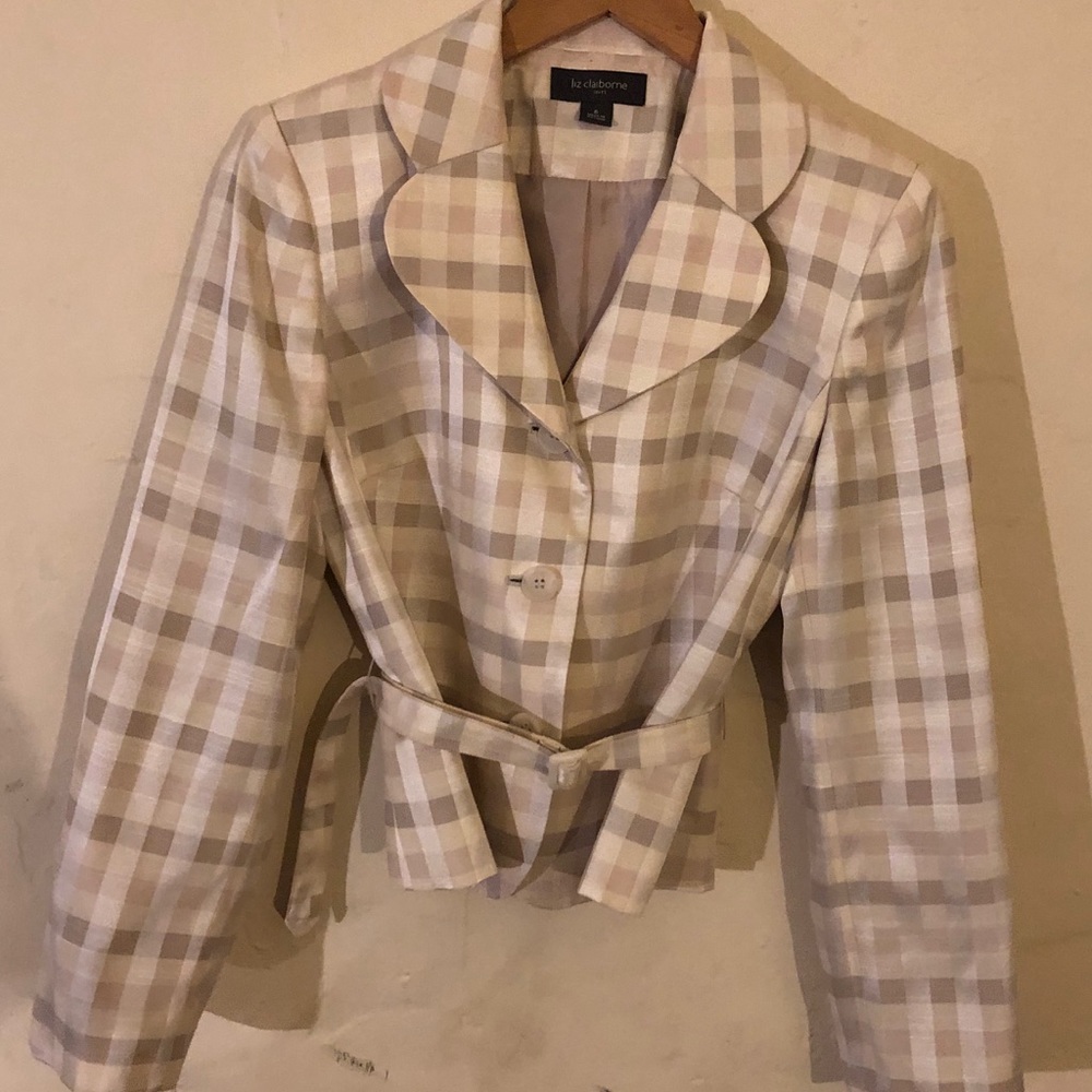 Liz Claiborne plaid suit jacket belted.  Size 6